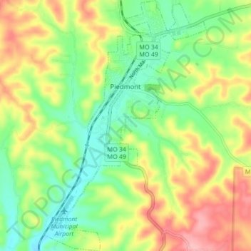 Piedmont topographic map, elevation, terrain