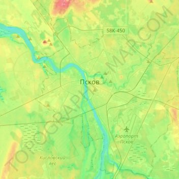 Pskov topographic map, elevation, terrain