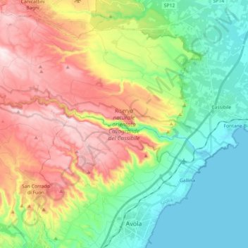 Riserva naturale orientata Cavagrande del Cassibile topographic map, elevation, terrain