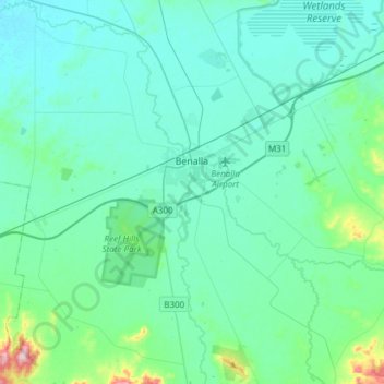 Benalla topographic map, elevation, terrain