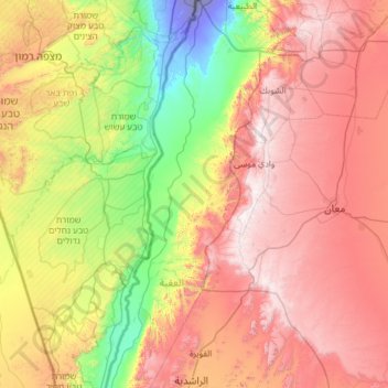 Wadi Araba Sub-District topographic map, elevation, terrain