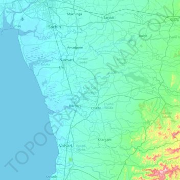 Nav Sari District topographic map, elevation, terrain