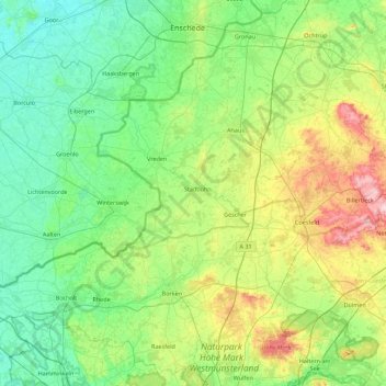 Kreis Borken topographic map, elevation, terrain