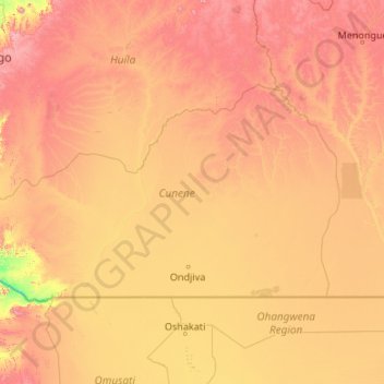 Cunene Province topographic map, elevation, terrain