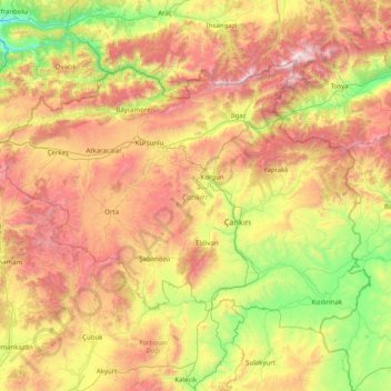 Çankırı topographic map, elevation, terrain