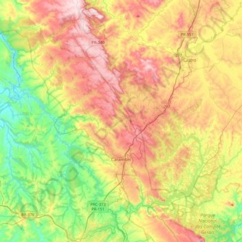Carambeí topographic map, elevation, terrain