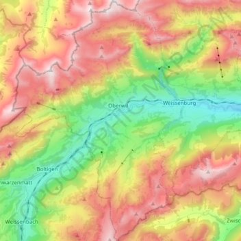 Oberwil im Simmental topographic map, elevation, terrain