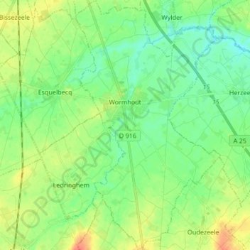 Wormhout topographic map, elevation, terrain