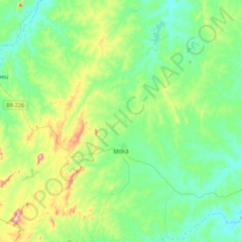 Milhã topographic map, elevation, terrain