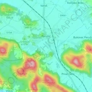 Perušić topographic map, elevation, terrain