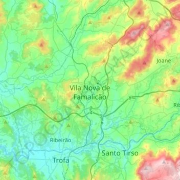 Vila Nova de Famalicão topographic map, elevation, terrain