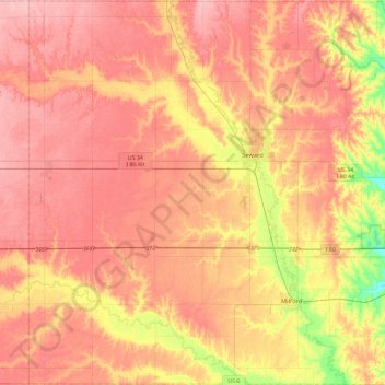 Seward County topographic map, elevation, terrain