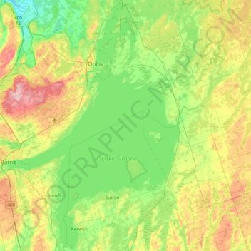 Lac Simcoe topographic map, elevation, terrain