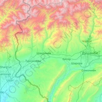Ноҳияи Шаҳринав topographic map, elevation, terrain