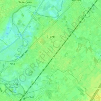 Zulte topographic map, elevation, terrain