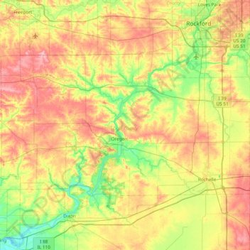 Ogle County topographic map, elevation, terrain