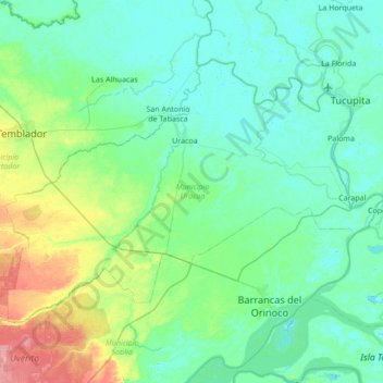 Parroquia Capital Uracoa topographic map, elevation, terrain