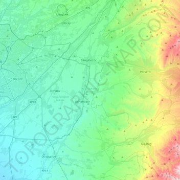 Yukarichirchik District topographic map, elevation, terrain