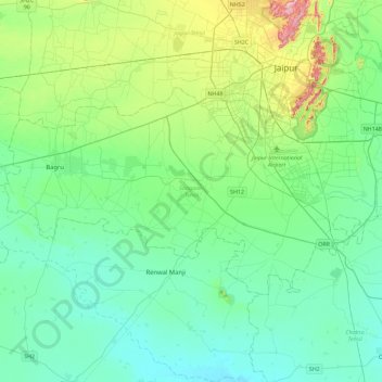 Sanganer Tehsil topographic map, elevation, terrain