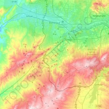 Etimesgut topographic map, elevation, terrain