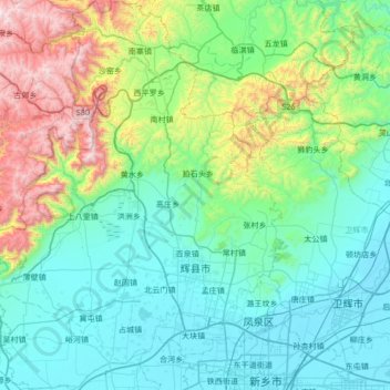辉县市 topographic map, elevation, terrain