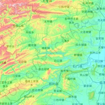 Shimen County topographic map, elevation, terrain