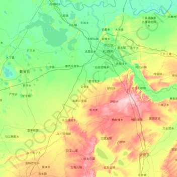 Qian Gorlos Mongol Autonomous County topographic map, elevation, terrain