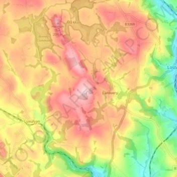 Lanlivery topographic map, elevation, terrain