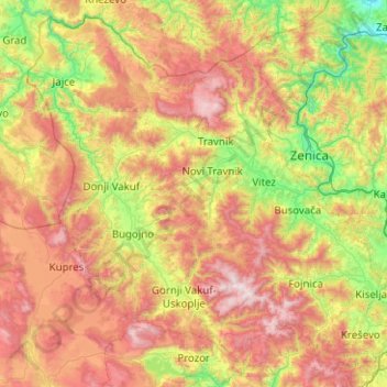 Central Bosnia Canton topographic map, elevation, terrain