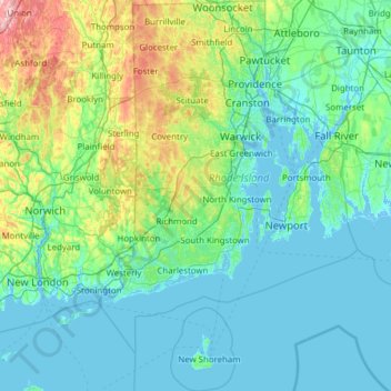 Rhode Island topographic map, elevation, terrain