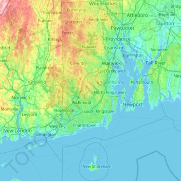 Rhode Island topographic map, elevation, terrain