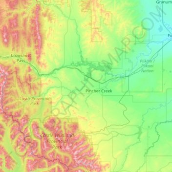 Municipal District of Pincher Creek No. 9 topographic map, elevation, terrain