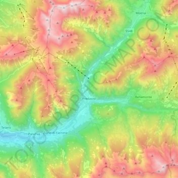 Predazzo topographic map, elevation, terrain