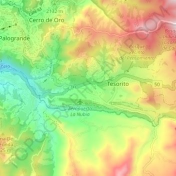 Comuna Tesorito topographic map, elevation, terrain