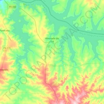 Alvorada do Sul topographic map, elevation, terrain