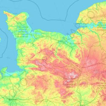 Lower Normandy topographic map, elevation, terrain