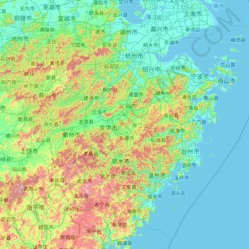 Zhejiang topographic map, elevation, terrain