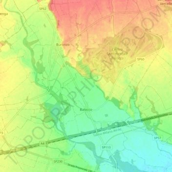 Balocco topographic map, elevation, terrain