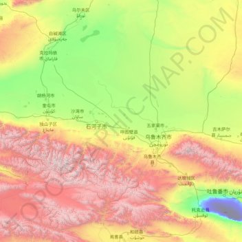 Changji Hui Autonomous Prefecture topographic map, elevation, terrain
