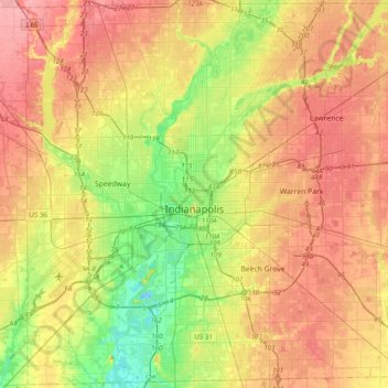 Indianapolis topographic map, elevation, terrain