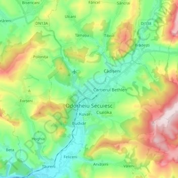 Odorheiu Secuiesc topographic map, elevation, terrain