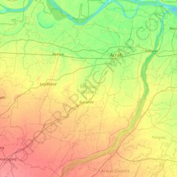 Bhojpur District topographic map, elevation, terrain