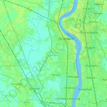 Serampur Uttarpara topographic map, elevation, terrain