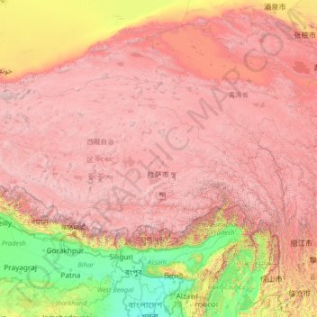 Tibet topographic map, elevation, terrain