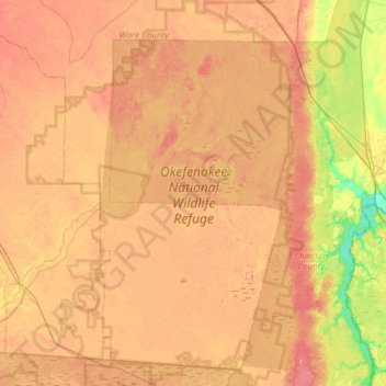 Okefenokee National Wildlife Refuge topographic map, elevation, terrain