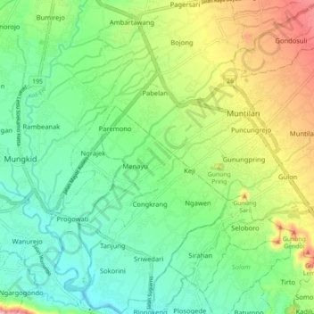 Muntilan topographic map, elevation, terrain