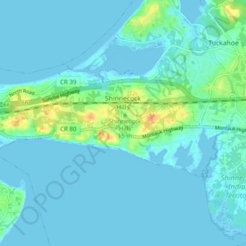 Shinnecock Hills topographic map, elevation, terrain