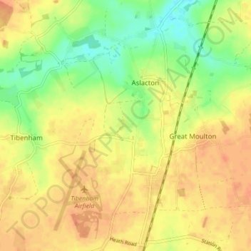 Aslacton topographic map, elevation, terrain