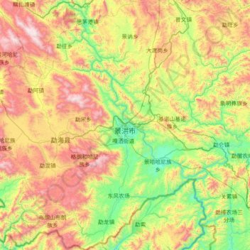 Jinghong City topographic map, elevation, terrain
