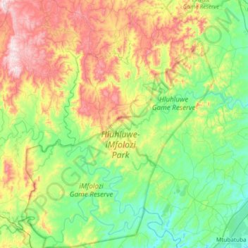 Hlabisa Local Municipality topographic map, elevation, terrain